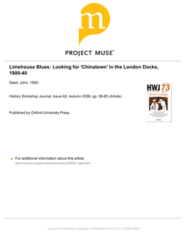 Limehouse Blues: Looking for 'Chinatown' in the London Docks, 1900-40