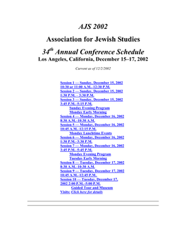 AJS 2002 Association for Jewish Studies 34 Annual Conference