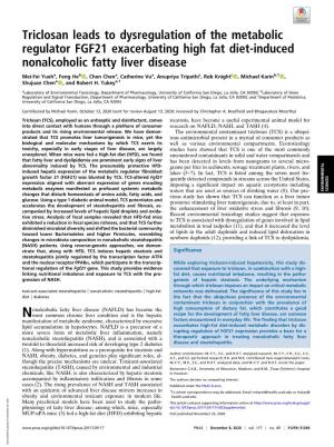 Triclosan Leads to Dysregulation of the Metabolic Regulator FGF21 Exacerbating High Fat Diet-Induced Nonalcoholic Fatty Liver Disease