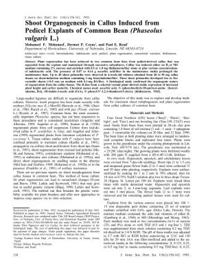 " Shoot Organogenesis in Callus Induced from Pedicel Explants of Common Bean (Phaseolus Vulgaris L.)"