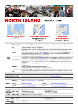 North Island Itinerary - 2016