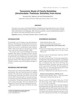 Taxonomic Study of Family Doliolidae (Urochordata: Thaliacea: Doliolida) from Korea