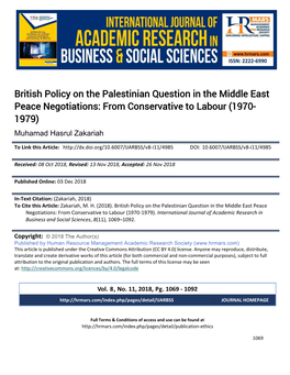 British Policy on the Palestinian Question in the Middle East Peace Negotiations: from Conservative to Labour (1970- 1979)