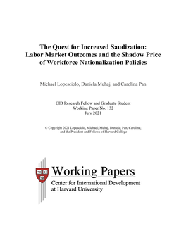 The Quest for Increased Saudization: Labor Market Outcomes and the Shadow Price of Workforce Nationalization Policies