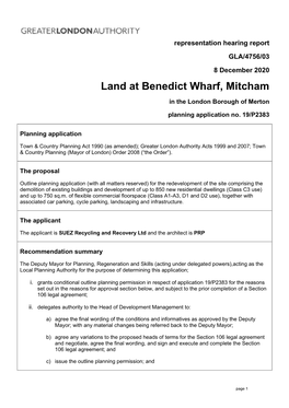 Benedict Wharf Report