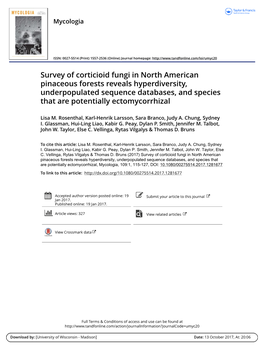 Survey of Corticioid Fungi in North American Pinaceous Forests Reveals Hyperdiversity, Underpopulated Sequence Databases, and Sp
