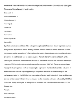 Molecular Mechanisms Involved in the Protective Actions of Selective Estrogen Receptor Modulators in Brain Cells