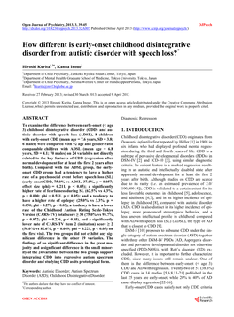 How Different Is Early-Onset Childhood Disintegrative Disorder from Autistic Disorder with Speech Loss?*