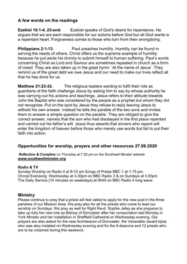 A Few Words on the Readings Opportunities for Worship, Prayers
