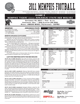 Game 2 Memphis Tigers Versus Arkansas State Red Wolves