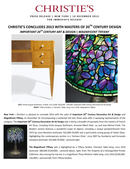 Christie's Concludes 2013 with Masters of 20 Century