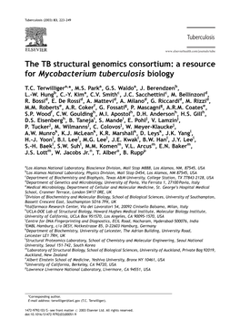 The TB Structural Genomics Consortium: a Resource for Mycobacterium Tuberculosis Biology