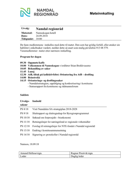 Møteinnkalling Namdal Regionråd