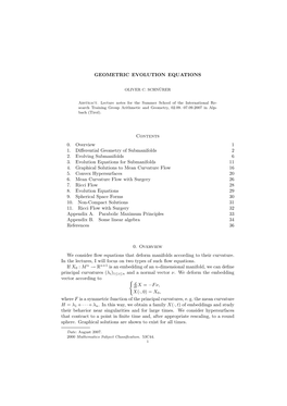 GEOMETRIC EVOLUTION EQUATIONS Contents 0. Overview