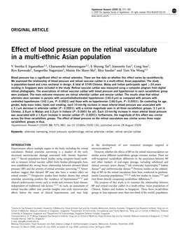 Effect of Blood Pressure on the Retinal Vasculature in a Multi-Ethnic Asian Population