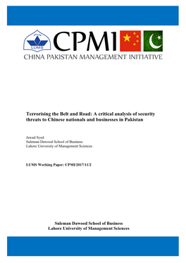 A Critical Analysis of Security Threats to Chinese Nationals and Businesses in Pakistan