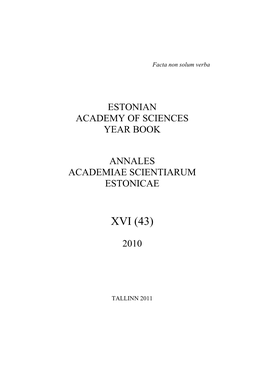 Estonian Academy of Sciences Yearbook 2010 XVI (43)