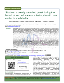 Study on a Deadly Uninvited Guest During the Historical Second Wave at a Tertiary Health Care Center in South India