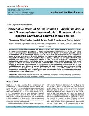 Combinative Effect of Salvia Sclarea L., Artemisia Annua and Dracocephalum Heterophyllum B