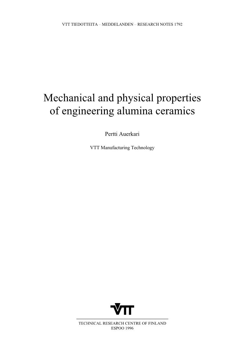 Mechanical and Physical Properties of Engineering Alumina Ceramics