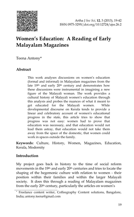 Women's Education: a Reading of Early Malayalam Magazines