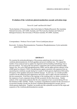 Phototransduction Cascade Activation Steps