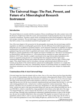 The Universal Stage: the Past, Present, and Future of a Mineralogical Research Instrument