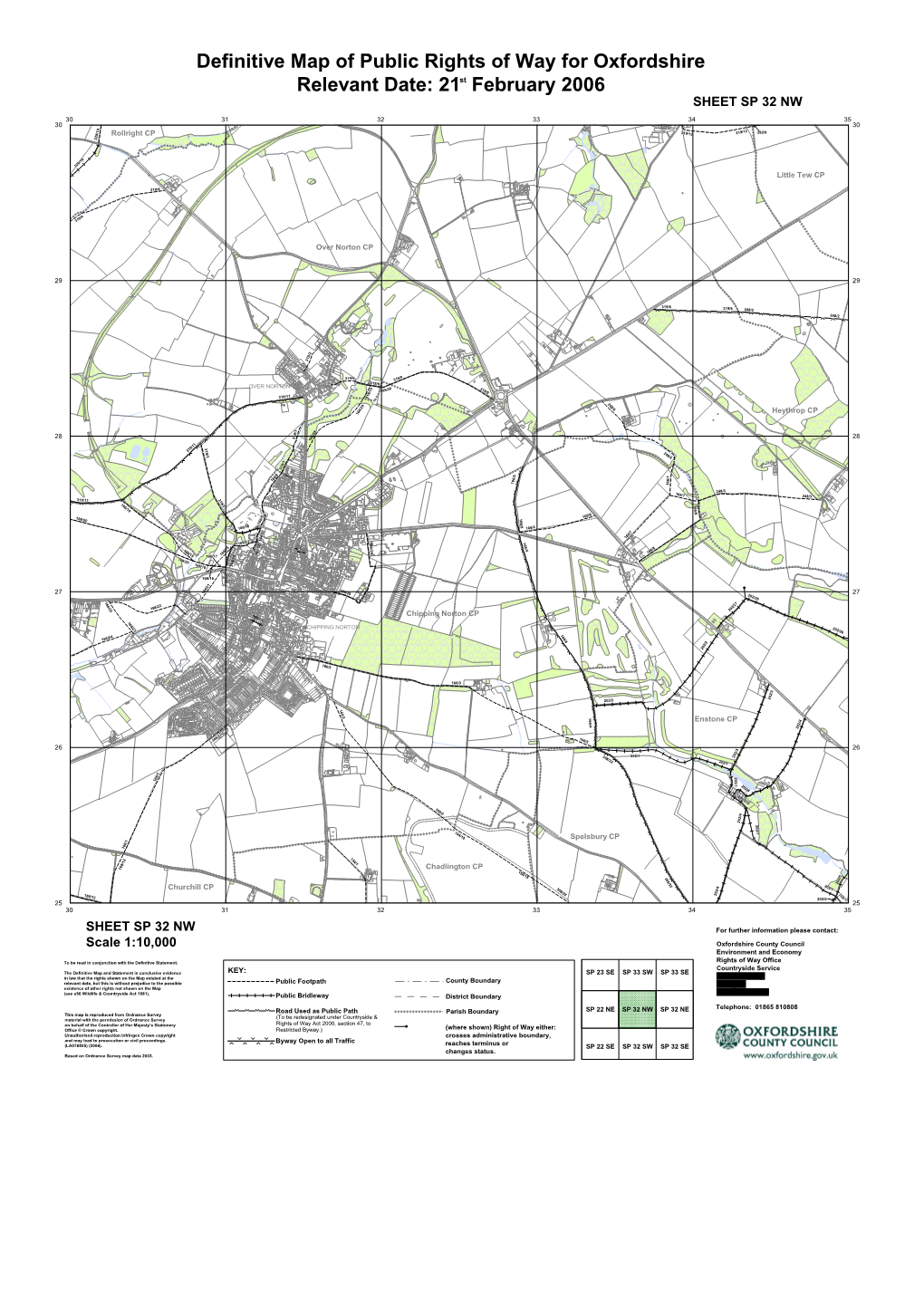 Definitive Map of Public Rights of Way for Oxfordshire Relevant Date: 21 February 2006