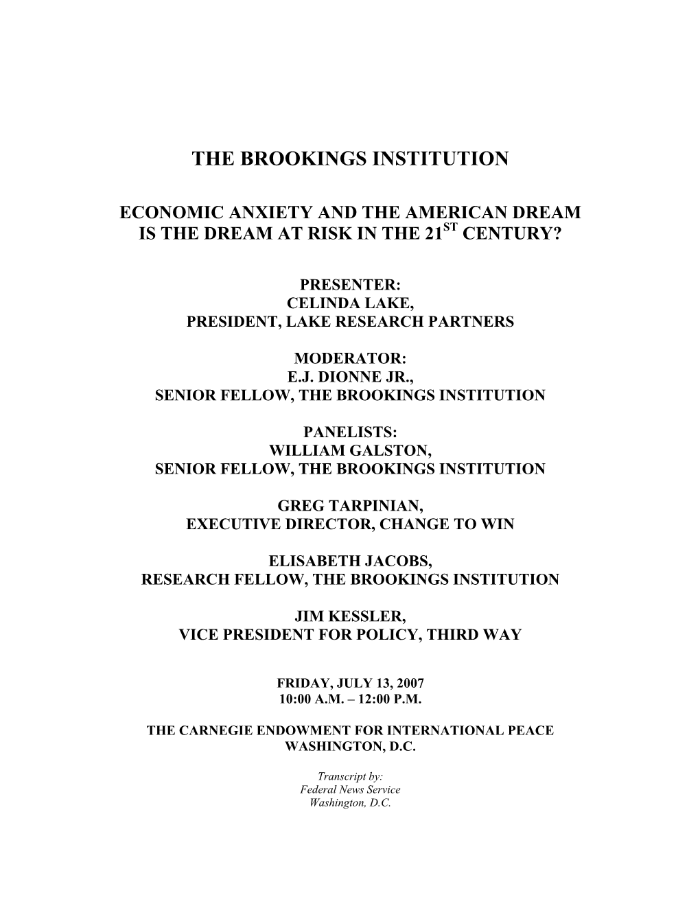 Economic Anxiety and the American Dream Is the Dream at Risk in the 21St Century?