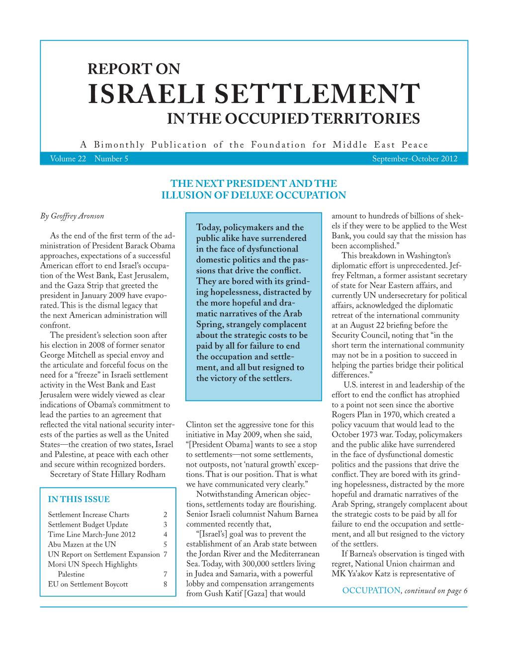 Israeli Settlement in the Occupied Territories