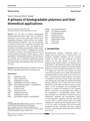 A Glimpse of Biodegradable Polymers and Their Biomedical Applications