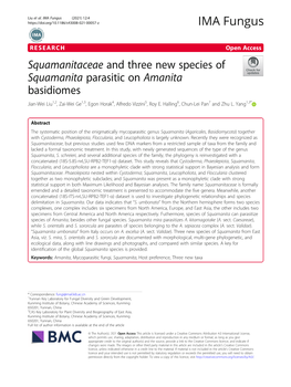 Squamanitaceae and Three New Species of Squamanita Parasitic on Amanita Basidiomes Jian-Wei Liu1,2, Zai-Wei Ge1,3, Egon Horak4, Alfredo Vizzini5, Roy E