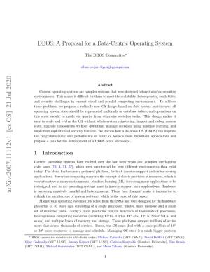 DBOS: a Proposal for a Data-Centric Operating System