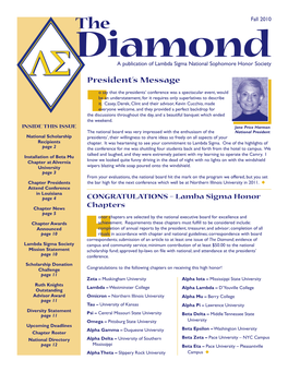 Fall 2010 Diamond a Publication of Lambda Sigma National Sophomore Honor Society