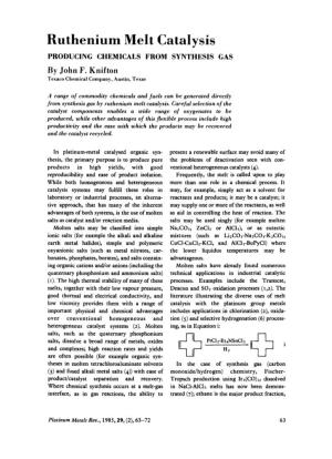 Ruthenium Melt Catalysis PRODUCING CHEMICALS from SYNTHESIS GAS by John F
