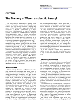 The Memory of Water: a Scientific Heresy?