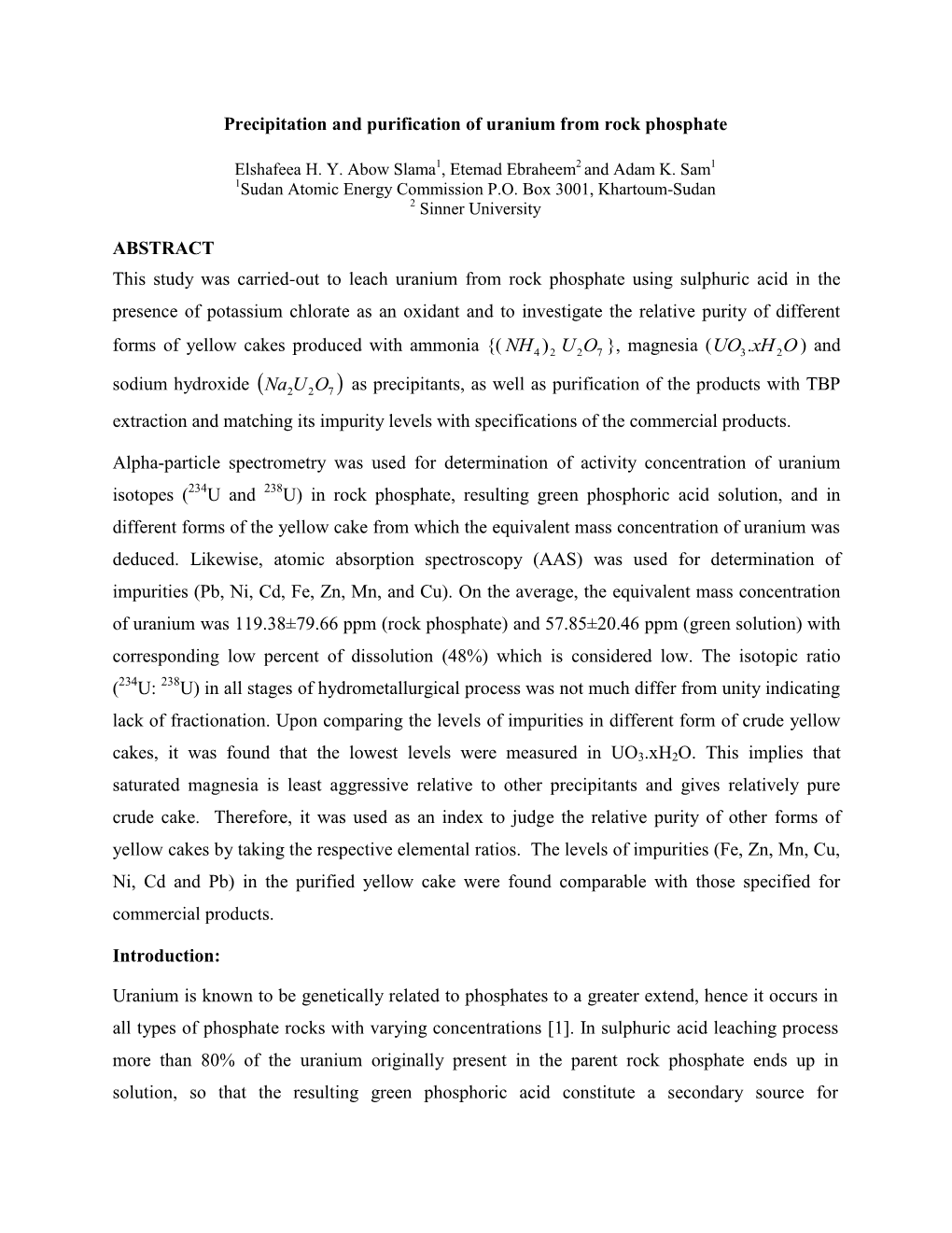 Comparative Study on Precipitation Methods of Yellow