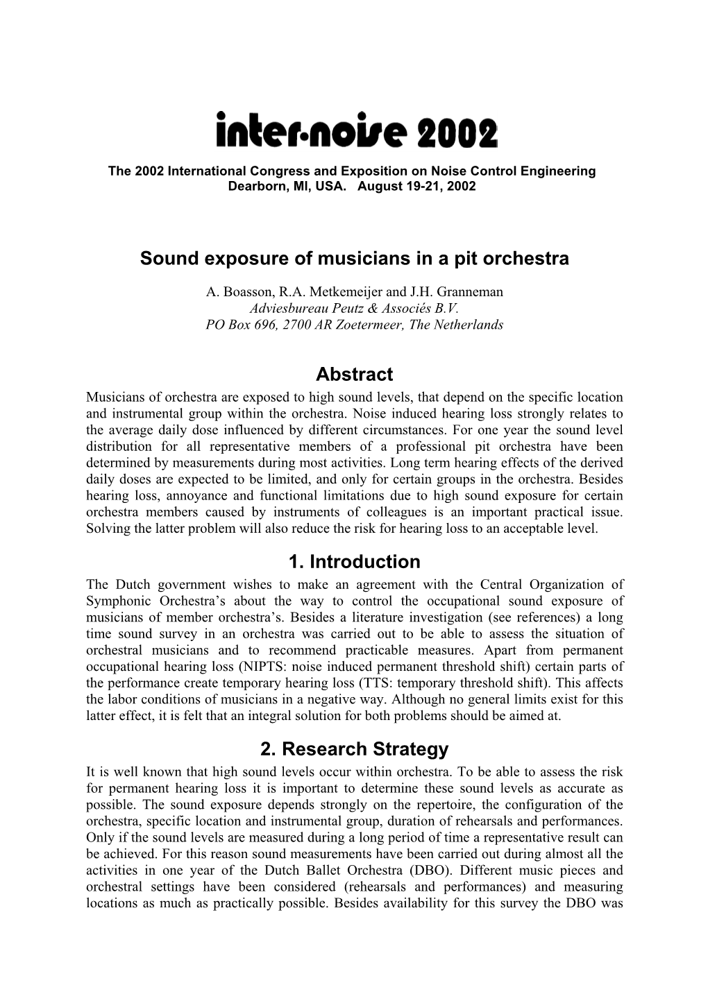 Sound Exposure of Musicians in a Pit Orchestra