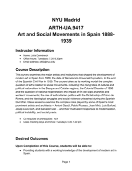 NYU Madrid ARTH-UA.9417 Art and Social Movements in Spain 1888- 1939