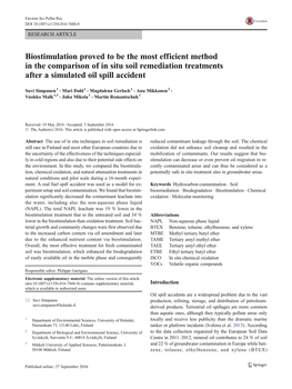 Biostimulation Proved to Be the Most Efficient Method in the Comparison of in Situ Soil Remediation Treatments After a Simulated Oil Spill Accident