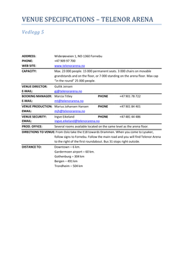 Venue Specifications – Telenor Arena