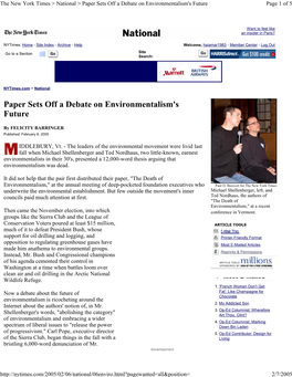 Paper Sets Off a Debate on Environmentalism's Future Page 1 of 5