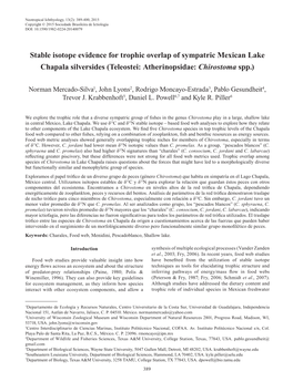 Stable Isotope Evidence for Trophic Overlap of Sympatric Mexican Lake Chapala Silversides (Teleostei: Atherinopsidae: Chirostoma Spp.)