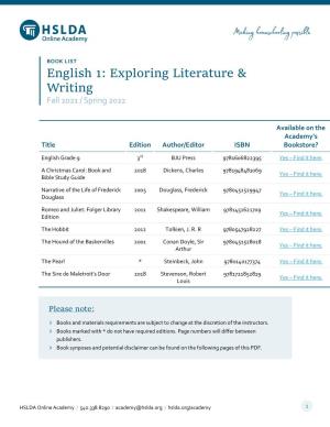 English 1: Exploring Literature & Writing Booklist