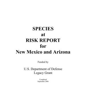 SPECIES at RISK REPORT for New Mexico and Arizona