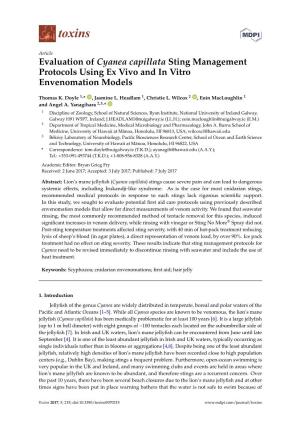 Evaluation of Cyanea Capillata Sting Management Protocols Using Ex Vivo and in Vitro Envenomation Models