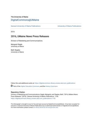 2016, Umaine News Press Releases