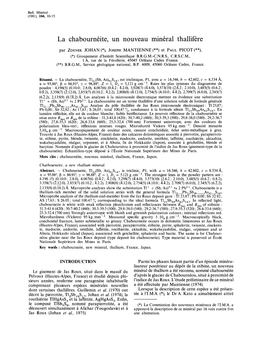 La Chabournéite, Un Nouveau Minéral Thallifère