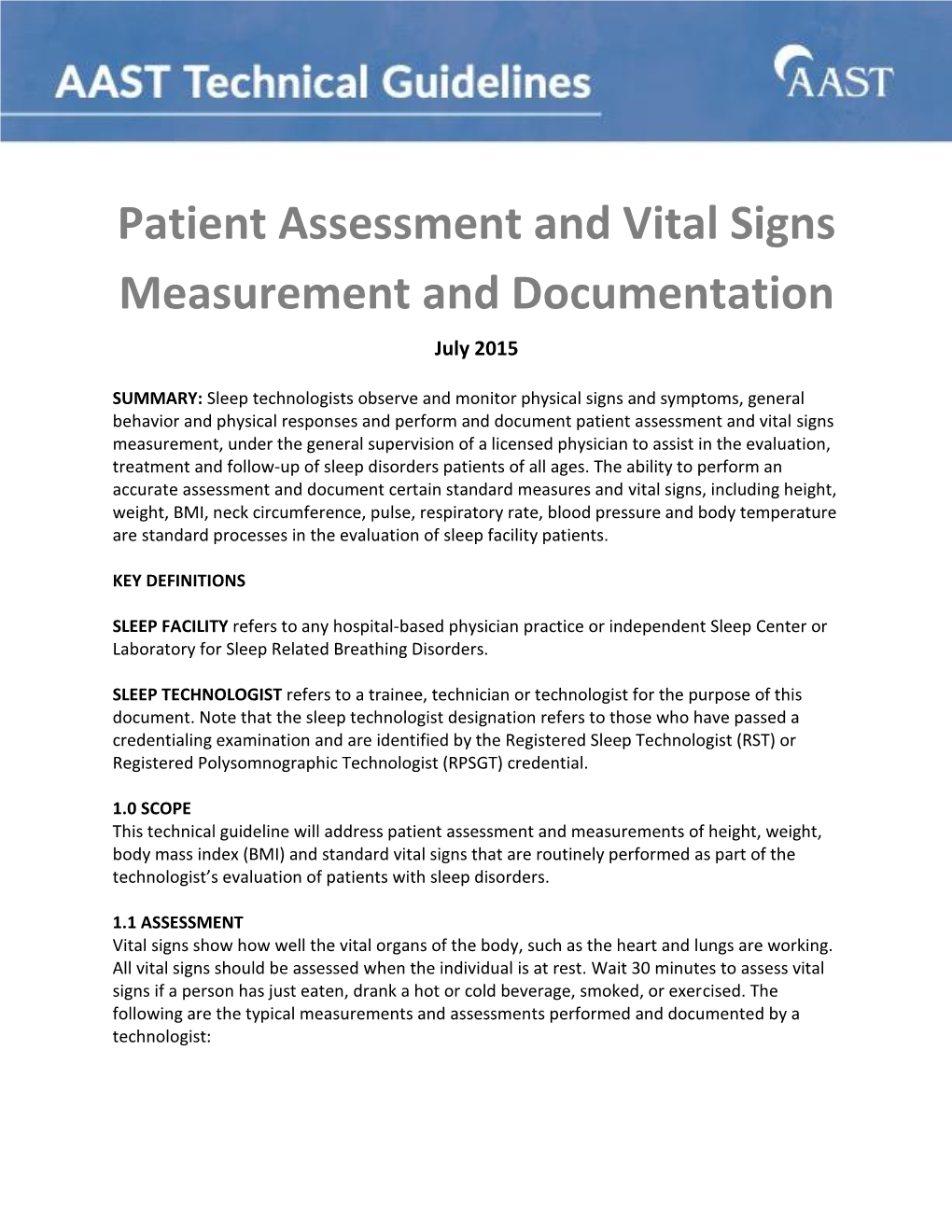 Patient Assessment and Vital Signs Measurement and Documentation July 2015