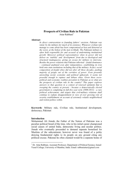 Prospects of Civilian Rule in Pakistan